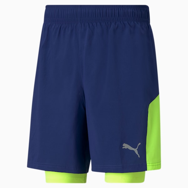Shorts Running 2 en 1 de 7" Favourite para Hombre, Elektro Blue-Yellow Alert, extralarge